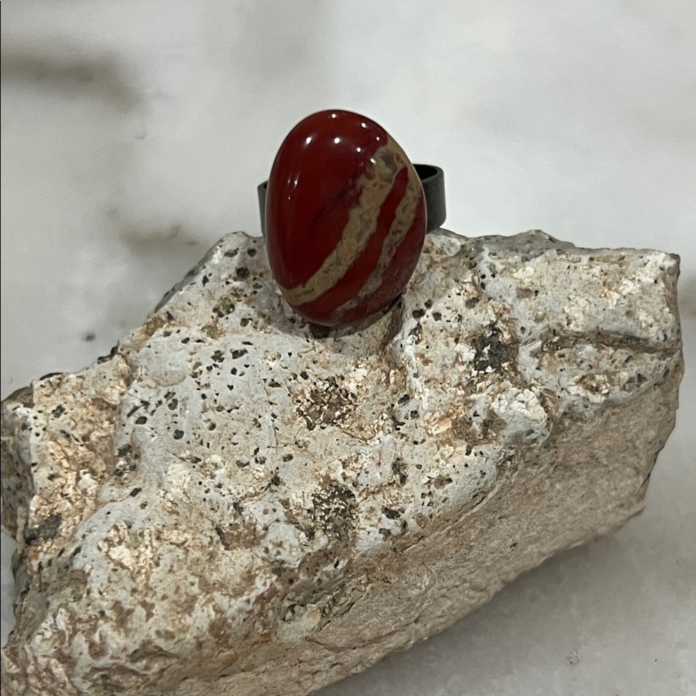 Brecciated Jasper Red Crystal Boho Ring Adjustable Bronze Spiritual Jewelry